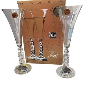 Cristal d Arques France 10 inch 2000 Millennium Champagne Flutes Set of 2 boxed